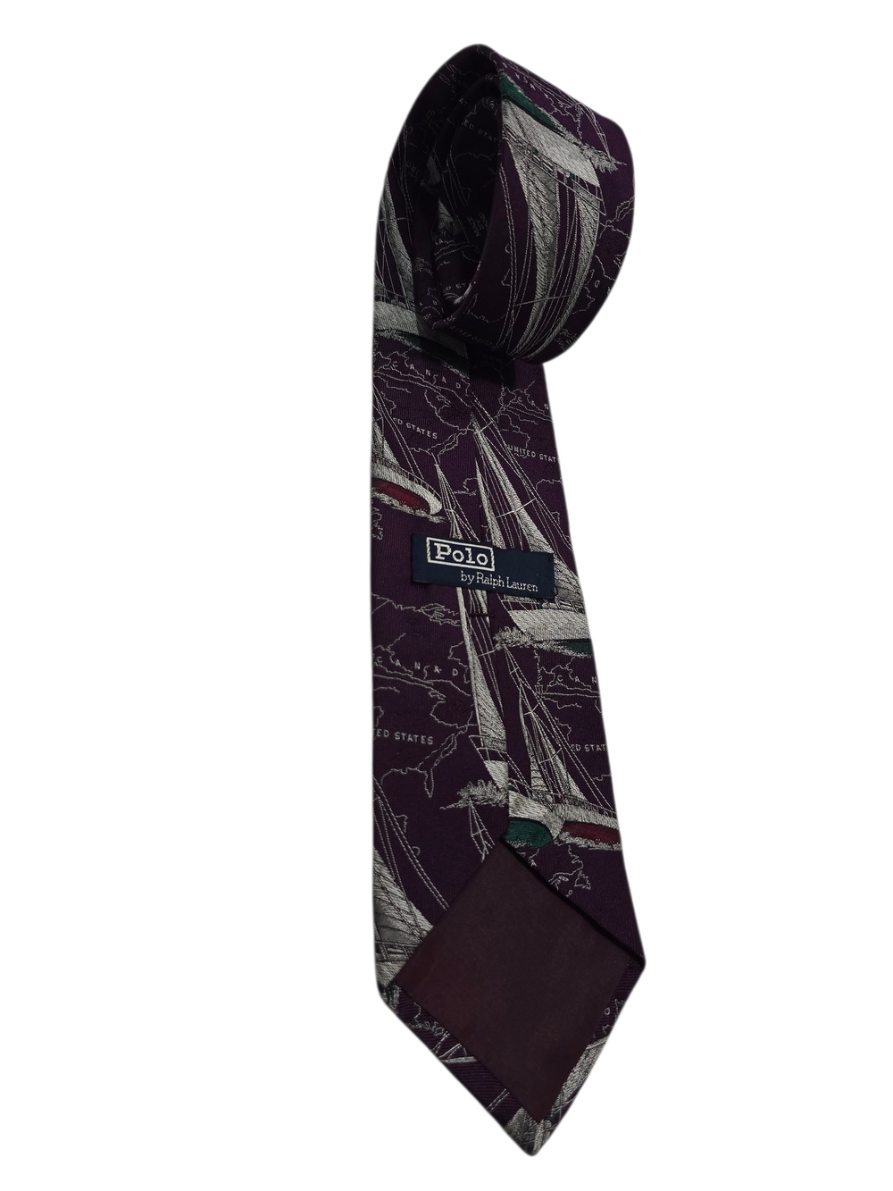 Vintage Polo by Ralph Lauren Men's Dark Purple Sailing-Print 100% Silk Tie